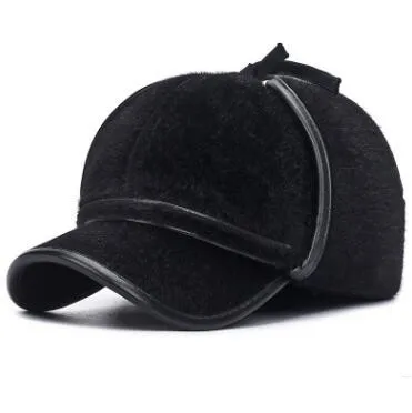 SHALUOTAOTAO, новая зимняя мода, тепловая Имитация волос, бейсболка для мужчин, толстый бархат, защита ушей, теплые шапки, брендовая шапка для папы - Цвет: Black