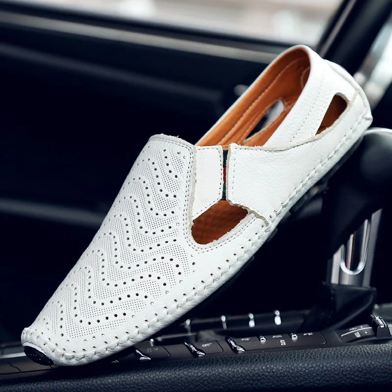 

Spring And Summer Men's Driving Moccosins Low Top Foot Covering Hollow out Breathable Hole Flat Lazy Casual Porous Shoes Large S
