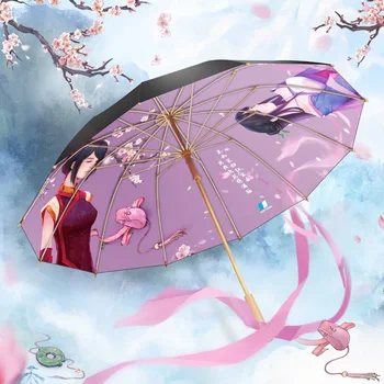 

Creative Wooden Luxury Umbrella Gold Women Sun Rain Portable Umbrella Vintage Lady Black Coating High Quality Rain Gear U5B