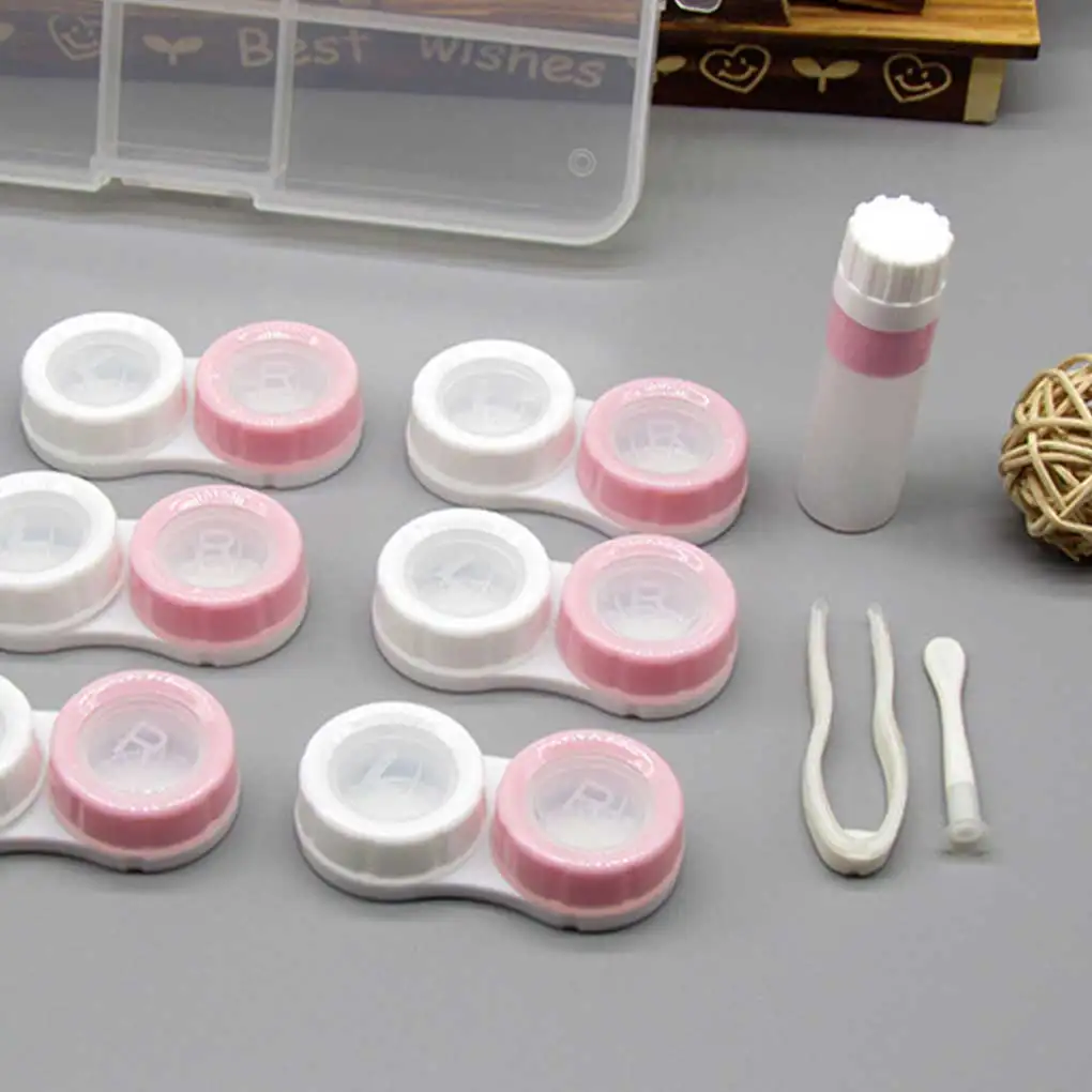  6pcs Simple Contact Lens L+R Case Eye Contact Lens Box Storage Holder Travel Cosmetic Contact Lense