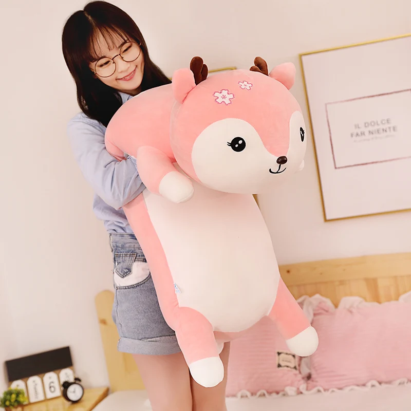 80 см/100 см Огромный мягкий Kawaii Лежа олень набивные милые животные плюшевые игрушки для детей подушка на диван, кровать мультфильм Рождественский подарок