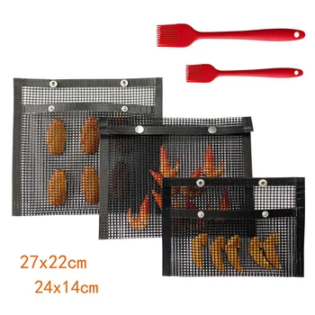 

BBQ Grill Mesh Bag Reusable Non-Stick BBQ Baked Bag with Brush for Outdoor Picnic Cooking Barbecue