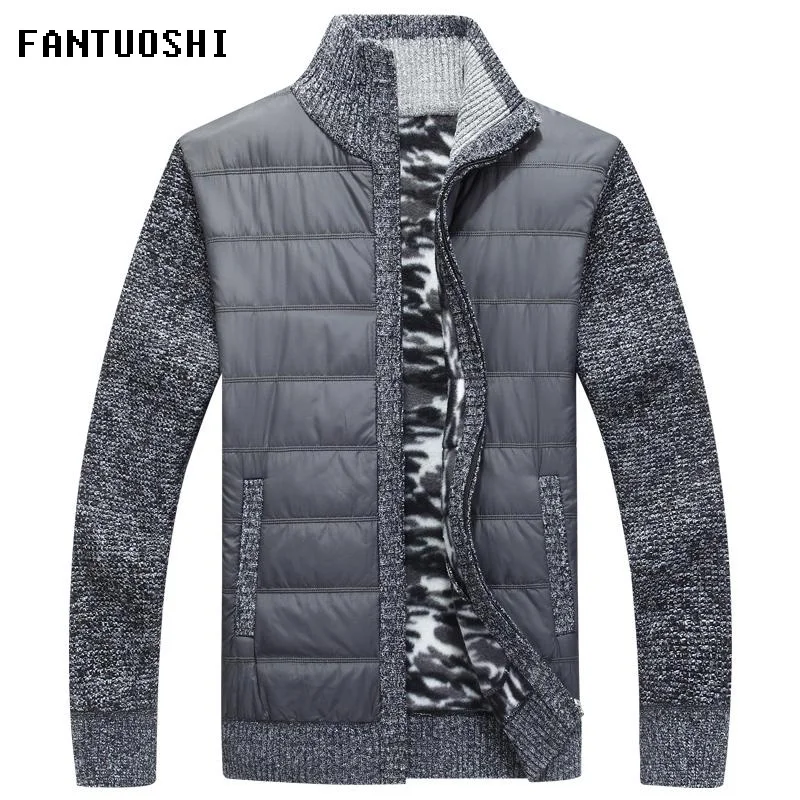 

2019 New Sweater Men Autumn Winter SweaterCoats Male Thick Splicing long sleeves Mens Sweater Jackets Casual Zipper Knitwear