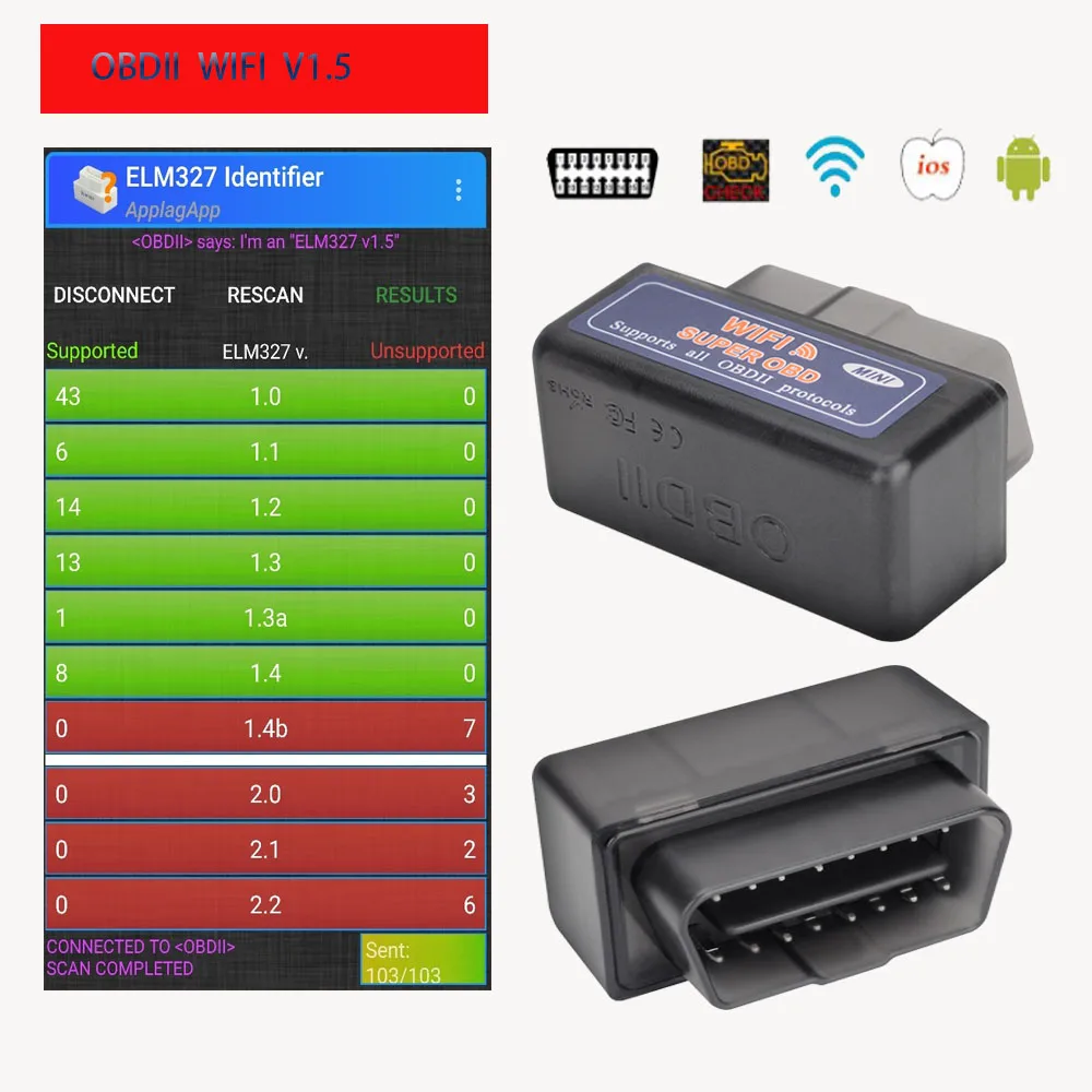 Беспроводные диагностические инструменты для автомобиля WIFI OBD2 ELM327 V1.5 Peugeot