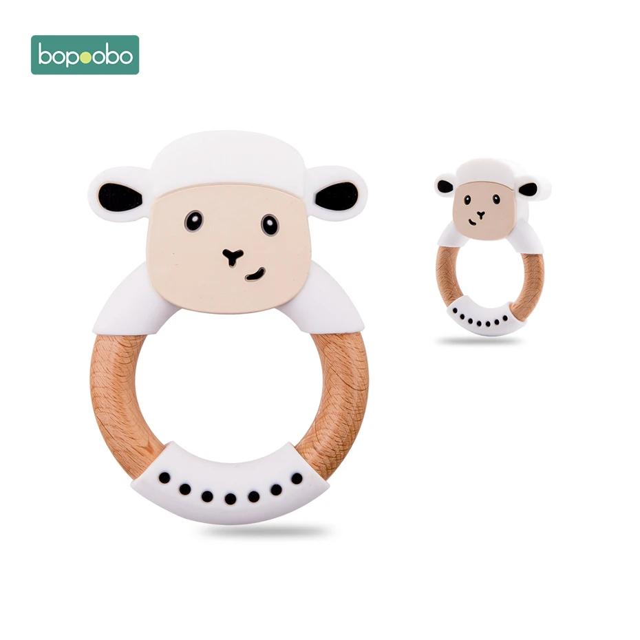 Bopoobo 5 шт. Детские трофеи пищевой силикон Овцы бука деревянное кольцо DIY Детская Подвеска "тележка" аксессуары для кормления Прорезыватель для зубов