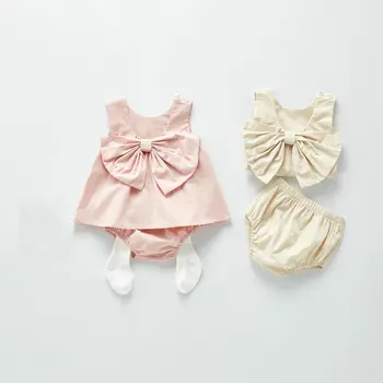 

Korean 2pcs/set Baby Girls Summer Clothes Outfits Sleeveless Bow Tee Tops+Shorts Princess Cute Toddler Infant Newborn Clothing