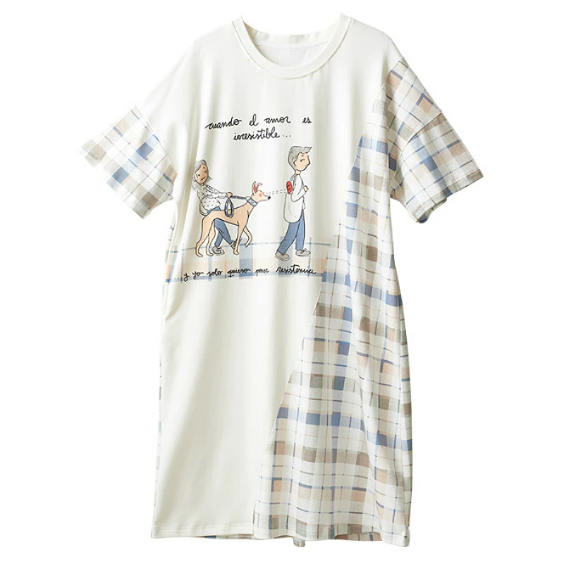 

Women's 2020 new nightgown casual short sleeve fashion text cartoon printed comfortable nightgown ladies summer nightgown