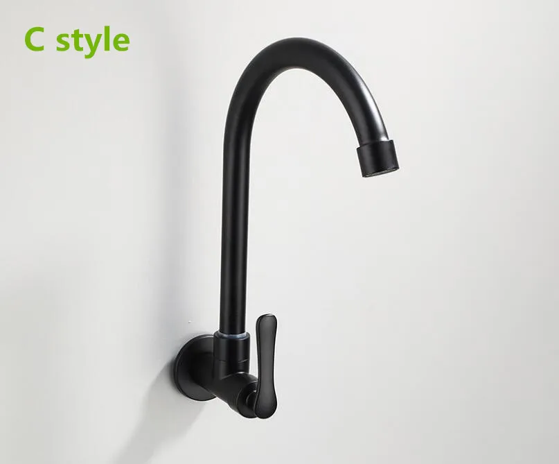 G1 / 2 Matte Black Kitchen sink Faucet 304 Stainless Steel Bathroom Sink Tap 360 ° Rotation Lengthen Mop Pool Single Cold Tap