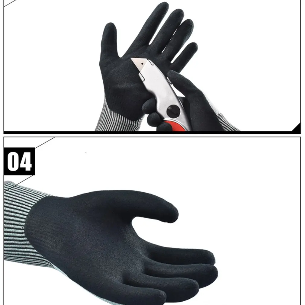 Duogeili Universial Five-level Anti-cutting Safety Gloves Nitrile Rubber Palm Sandy Dipped Cut Resistant HPPE Work Gloves
