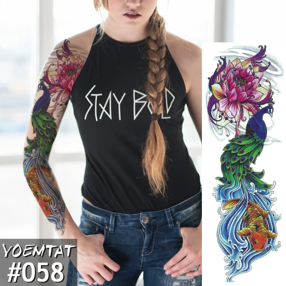 05-QB-058 Large Arm Sleeve Tattoo Virgin Mary Jesus Waterproof Temporary Tattoo Sticker Pigeon Praying Roses Men Full Skull Totem Tattoo - Цвет: 05-QB-058