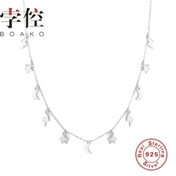 

BOAKO INS Mini Star Moon Lightning Necklace 925 Sterling Silver Necklace For Women 2020 Gold 18k Jewelry Chain Choker Necklace