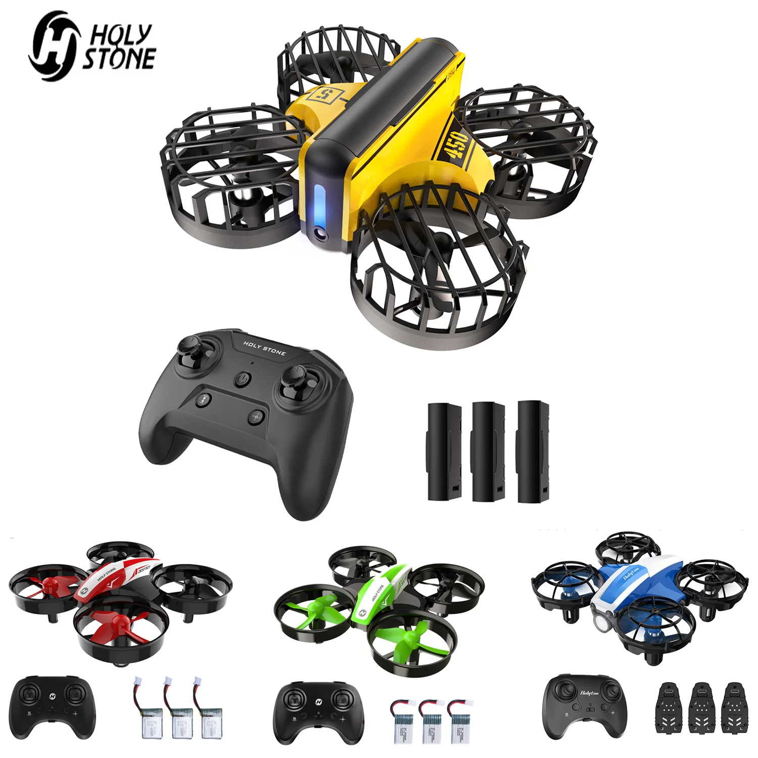 Buen trato Holy Stone-Mini Dron de control remoto sin cabeza, cuadricóptero de control remoto, una tecla, aterrizaje automático, 3 baterías, helicóptero, HS450/210/330 mmQKMOX7Rj7