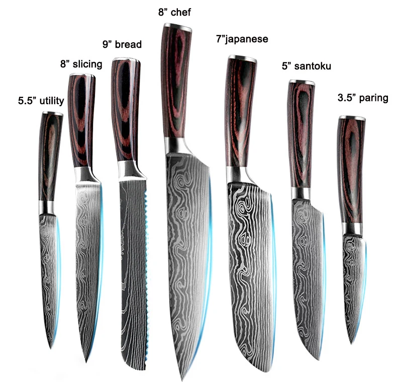 Кухонный нож xyj набор 7 шт. набор кухонных ножей острый нож для нарезки лазером Дамасская сталь Santoku кухонные ножи поварской набор ножей