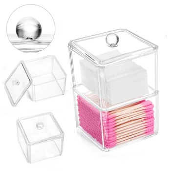 

Two-layer Acrylic Portable Square Container Storage Box Case Makeup Organizer Cotton & Pad Box Cosmetics Swab Q-tip Holder