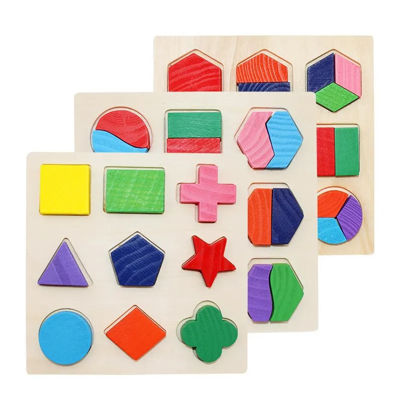 

Montessori Early Geometric Shape and Color Matching Toys Wooden 3D Puzzles Baby Educational Learning Game Toy for Children