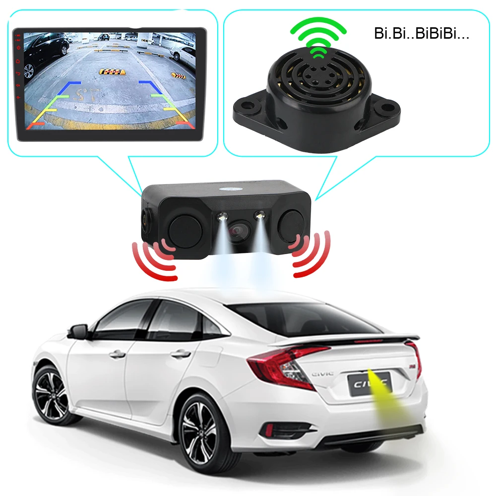 

Car Accessories LED Light Rear View Camera Reversing Radar Sensor Detector Night Vision Universal Waterproof Mini Alarm 3 In 1