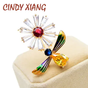 

CINDY XIANG Beautiful Cubic Zirconia Honey Bee And Flower Brooches For Women Insect Pin Luxury Fashion Jewelry Enamel Pin Badage