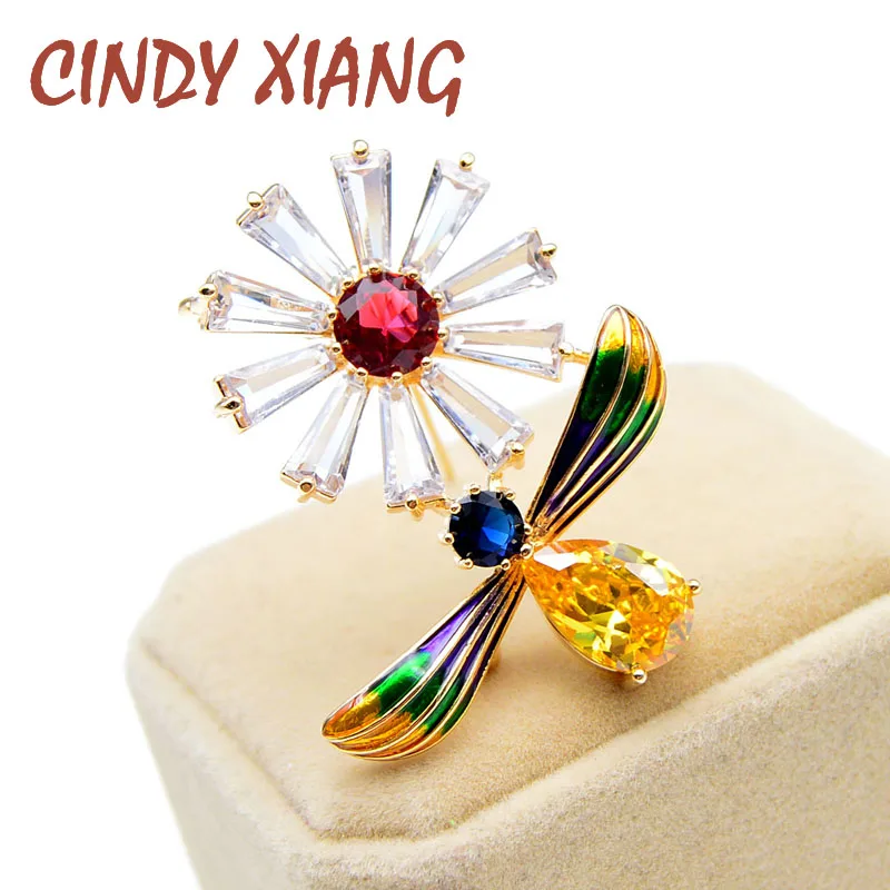 Женская эмалированная брошка CINDY XIANG, красивая брошка с фианитом в виде медовой пчелы и цветов|Броши| | АлиЭкспресс