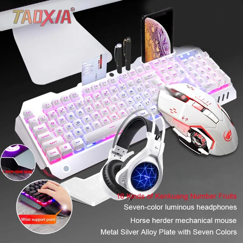 Package 13 Настоящие механические ощущения руки клавиатура с мышью гарнитура Набор настольный компьютер ноутбук игра проводные USB Esports Wrangler клавиатуры - Цвет: Package 13