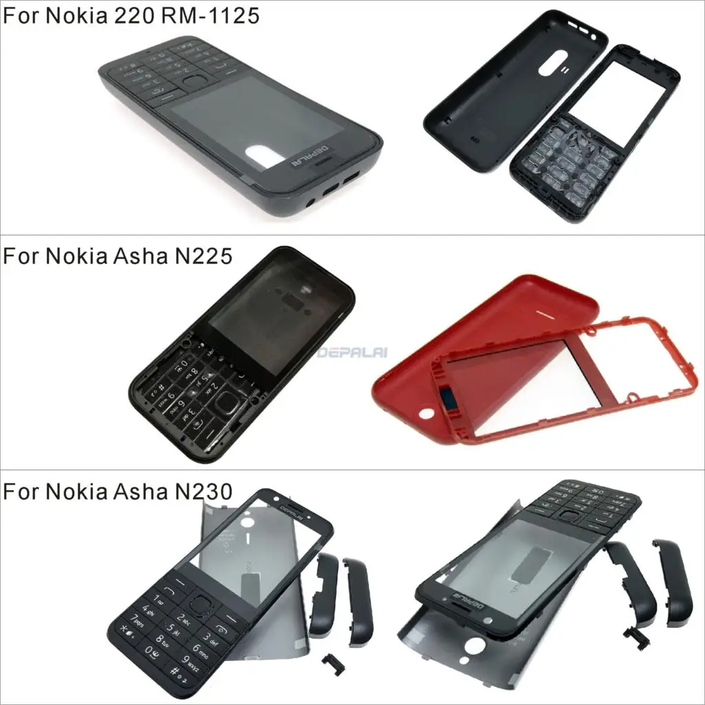 Front Frame Back cover Battery Cover For Nokia 220 RM-1125 N225 N230 Full Housing Case With English Keypad | Мобильные телефоны и