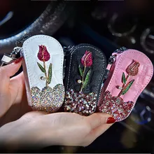 Креативные подарки ко дню рождения модные дамские Украшения для салона автомобиля розы цветы алмаз ключи чехол