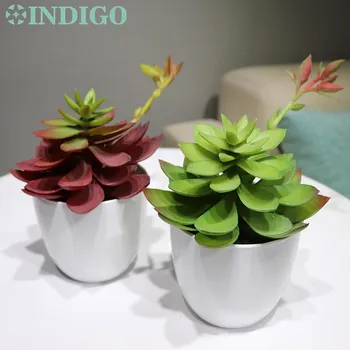 

INDIGO - Artificial Succulent Echeveria Grus Plant With Vase Desert Plant Plastic Flower Bonsai Lotus Decoration Free Shipping