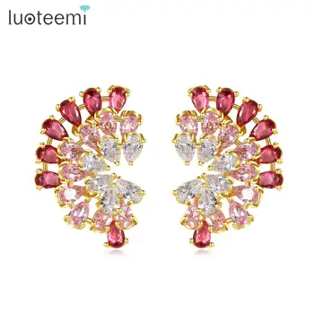 

LUOTEEMI Bridals Colorful Cubic Zirconia Big Stud Earrings for Women Wedding Fashion Jewelry Satement Brincos Bijoux Gift