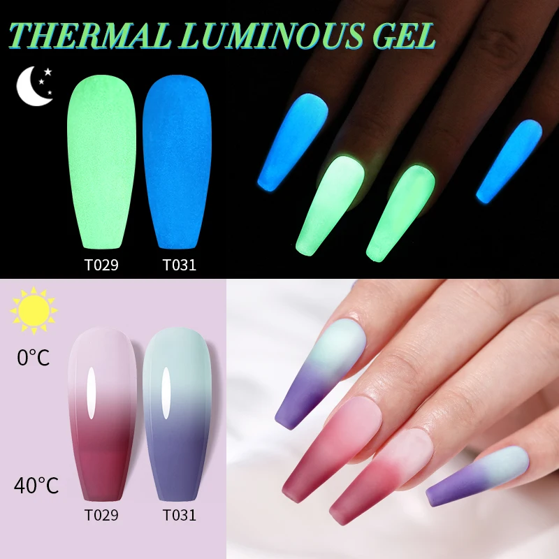 UR SUGAR 7.5ml Luminous Thermal Gel Nail Polish 2 In 1 Color Changing Glow in Dark Soak Off Manicuring UV Gel Nail Art Varnish