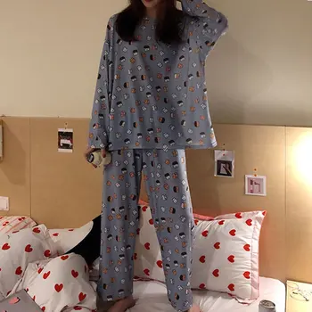

Latest Women Pajamas Set Spring Autumn New Cartoon Printed Long Sleeve Cute Sleepwear Casual Female Pajamas Lingerie Hogar Girls