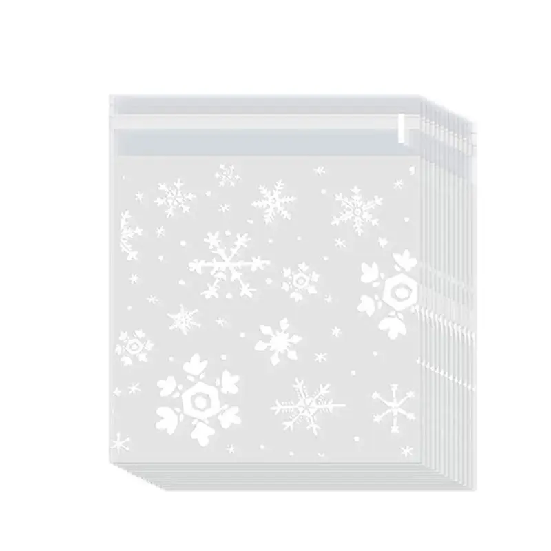 

200 Pieces Christmas Cookie Bags Cellophane Treat Bags Snowflake Clear Candy Bag T8WE
