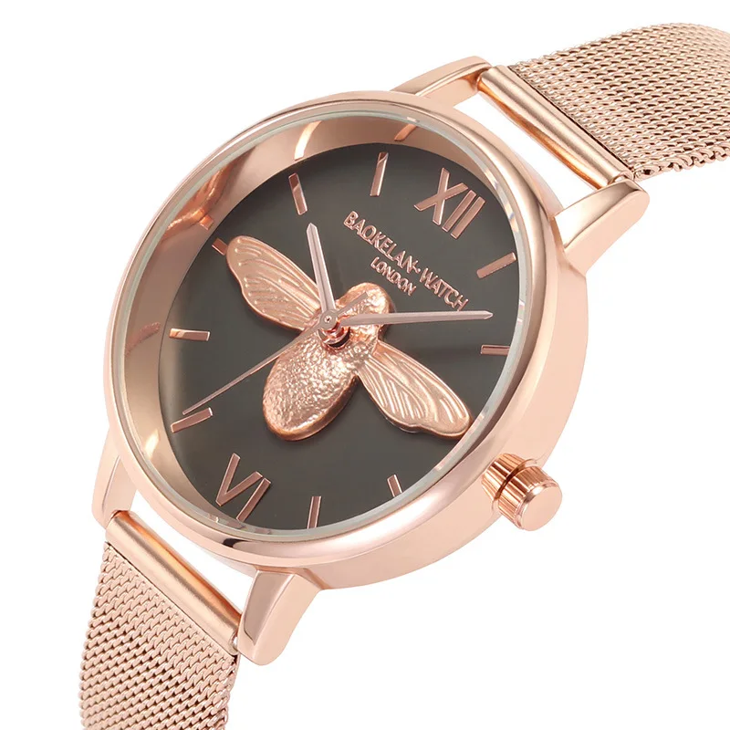 

Watch Women Little Bee Stainless Steel Band Analog Quartz Wristwatch Fashion Ladies Golden Rose Gold Watch Clock reloj mujer
