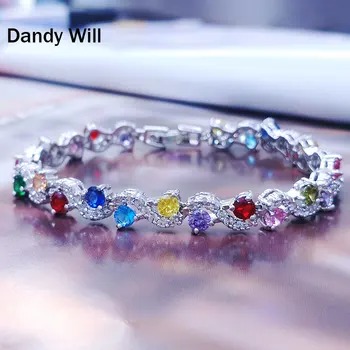 

Luxury Silver 925 Multicolor Topaz Women Bracelets Bangles with Cubic Zirconia Jewelry Christmas Gift