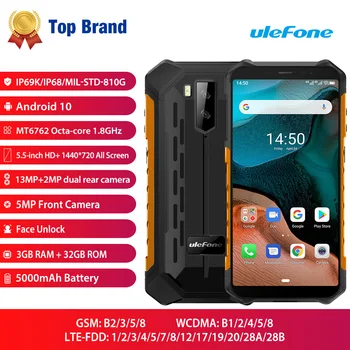 Перейти на Алиэкспресс и купить Android 10 4G LTE мобильный телефон Ulefone Armor X5 смартфон MT6762 восемь ядер Ip68 прочный водонепроницаемый сотовый телефон 3 ГБ 32 ГБ nfc