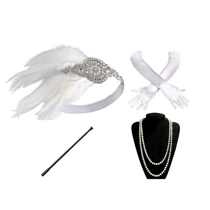 set 3 Ручной работы винтажный обруч с завязкой 20s Great Gatsby повязка на голову с перьями Винтажные эластичные аксессуары для волос Арт Деко повязка на голову набор - Цвет: set 3