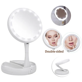 

LED Lighted Makeup Mirror Vanity Pocket Mirrors With light Storage Box 10X Magnifying Mirror Folding make up hand vanity mirrors