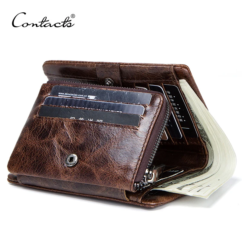 Men Wallet Purse Coin-Pocket Genuine-Leather Luxury Brand Card-Holder Zip-Coin Vintage
