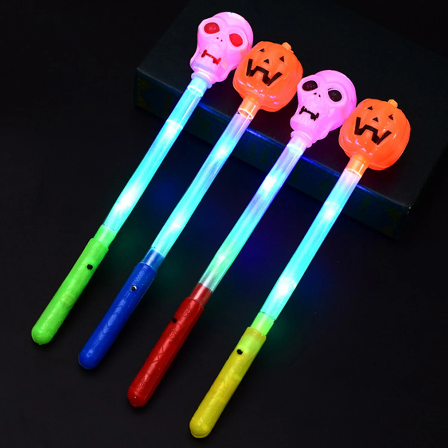 

4Pcs Cute Finger Light Toy Pumpkin Skeleton Skull LED Light Toys Handle Stick Rod Hand Lamp Children Halloween Party Prop Supply
