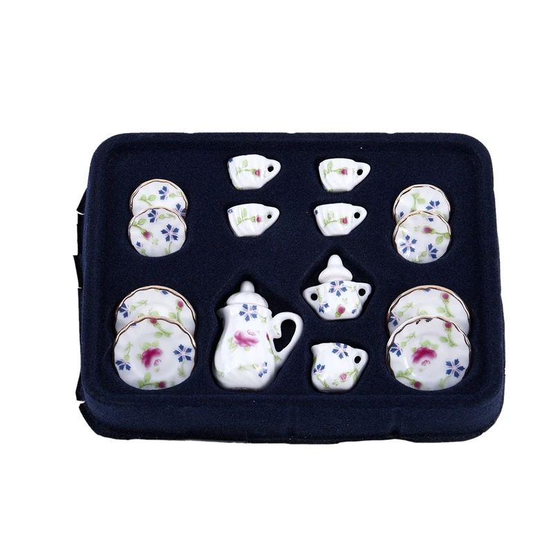 

Dollhouse Miniature 1: 12 Toy 17 pcs Flower Pattern Porcelaine Tea set