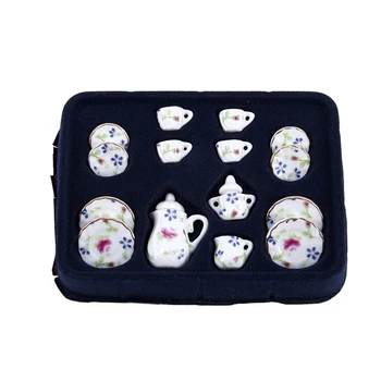 

Dollhouse Miniature 1: 12 Toy 17 pcs Flower Pattern Porcelaine Tea set