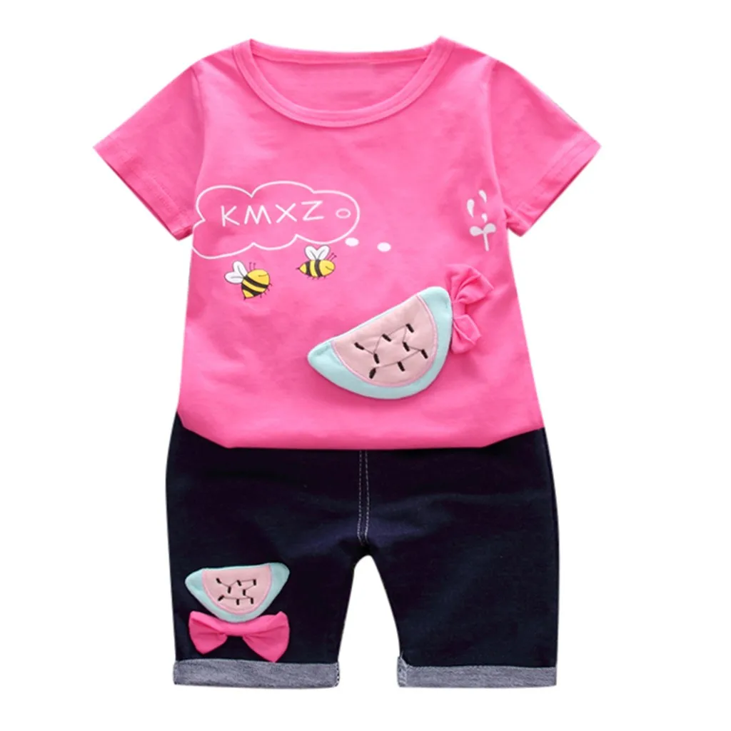 newborn clothes summer Toddler Baby Kids Girls Bee Fruit T-shirt short sleeve o-neck Tops Shorts Outfit Clothes Set baby kleding
