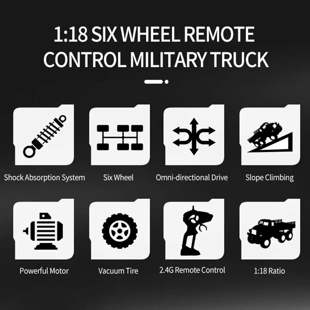 1/18 2.4G RC Military Truck Car 6 Wheel Remote Control Off-road Rock Crawler Truck Model Army Auto Cars Toys Boy Children Gift