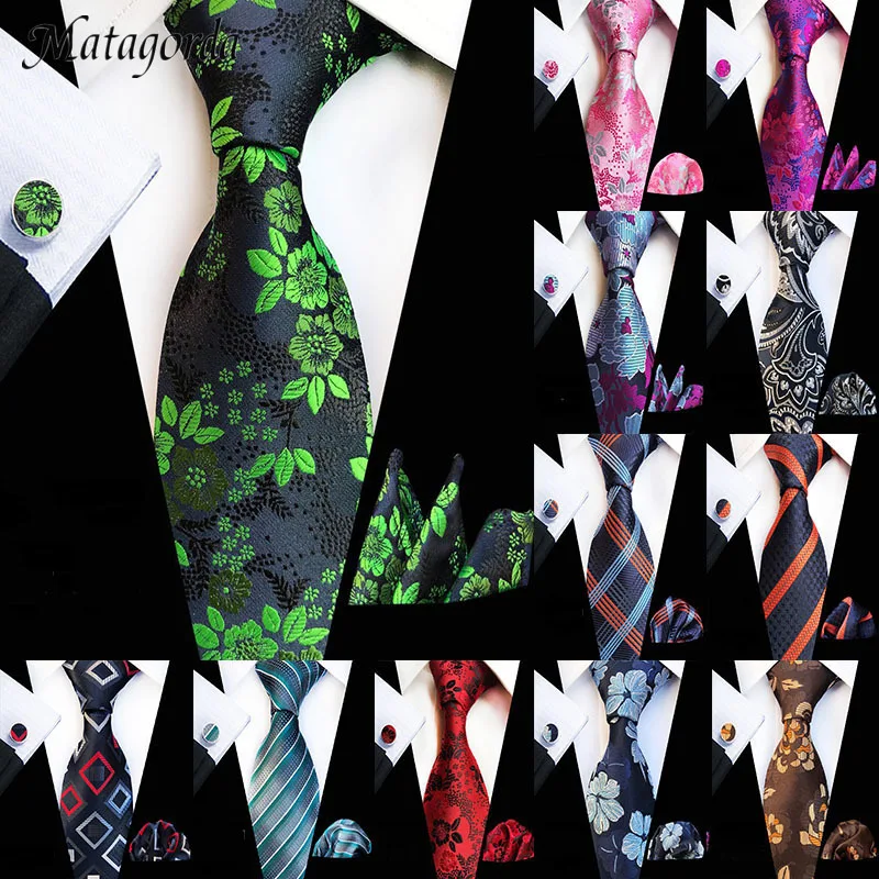 

Matagorda 20-Style Upscale Men Tie Hanky Cuff-link Set Stropdas Pocket Handkerchief Cufflinks Three Three-piece Suit Necktie