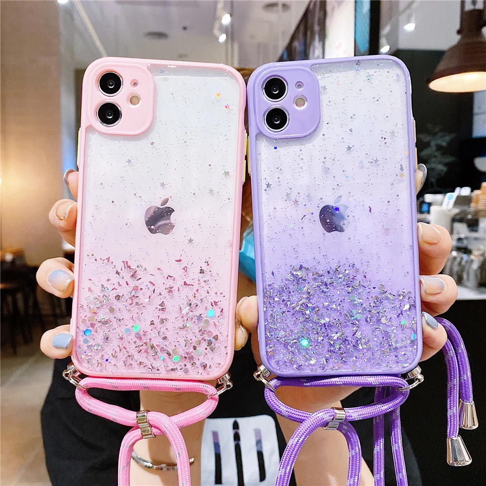 Candy Colored Hanging Rope Case For Samsung Galaxy S21 Ultra A12 A32 A52 2 5g 4g For Samsung J4 J6 Plus Soft Cover Mobile Phone Cases Covers Aliexpress