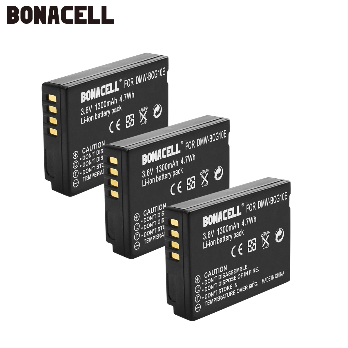 Bonacell 1300 мА/ч, DMW-BCG10 ДМВ BCG10 BCG10E Камера Батарея для цифрового фотоаппарата Panasonic Lumix DMC-3D1 DMC-TZ7 DMC-TZ8 DMC-TZ10 DMC-TZ18 L50 - Цвет: 3 Pack Battery