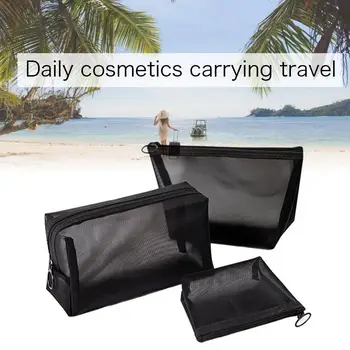 

3PCS Black Mesh Makeup Bag Travel Cosmetic and Toiletries Organizer Toiletry storage bag Travel storage mesh bag