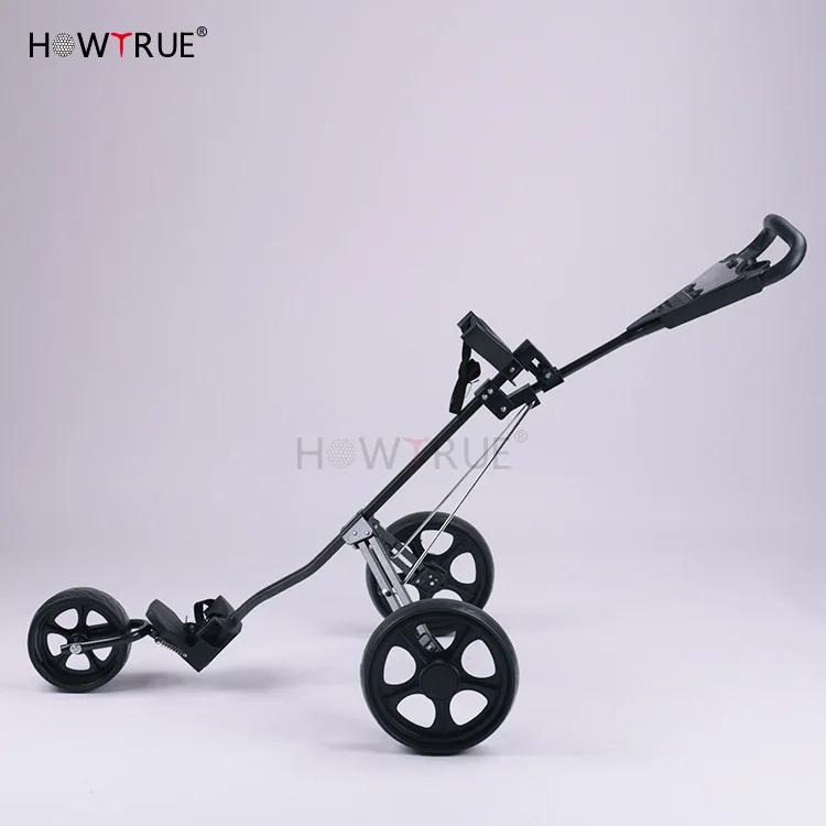 Foldable Golf Trolley, Golf Push Cart with Adjustable Push Handle, Foot Brake, and Scorecard, 3 Wheel Pull Cart