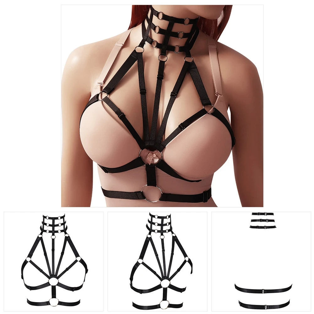 

Goth Punk Harness Women Hollow Out Cage Bra Adjust Waist Suspender Belt Tops Erotic Sexy Lingerie Sword Belt Festival Rave