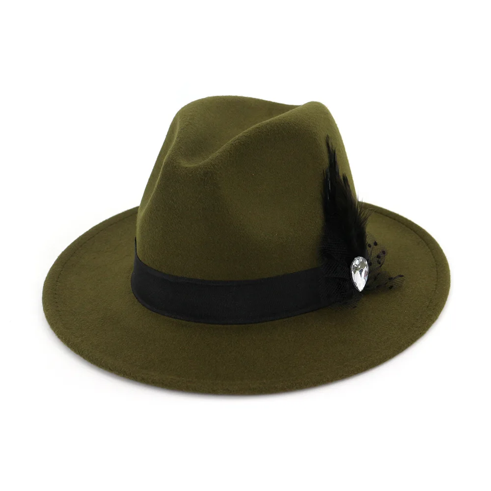 Осень и зима сплошной цвет перо полями шляпа путешествия шляпа-федора джаз шляпа Панама шляпы для женщин и девушек 66