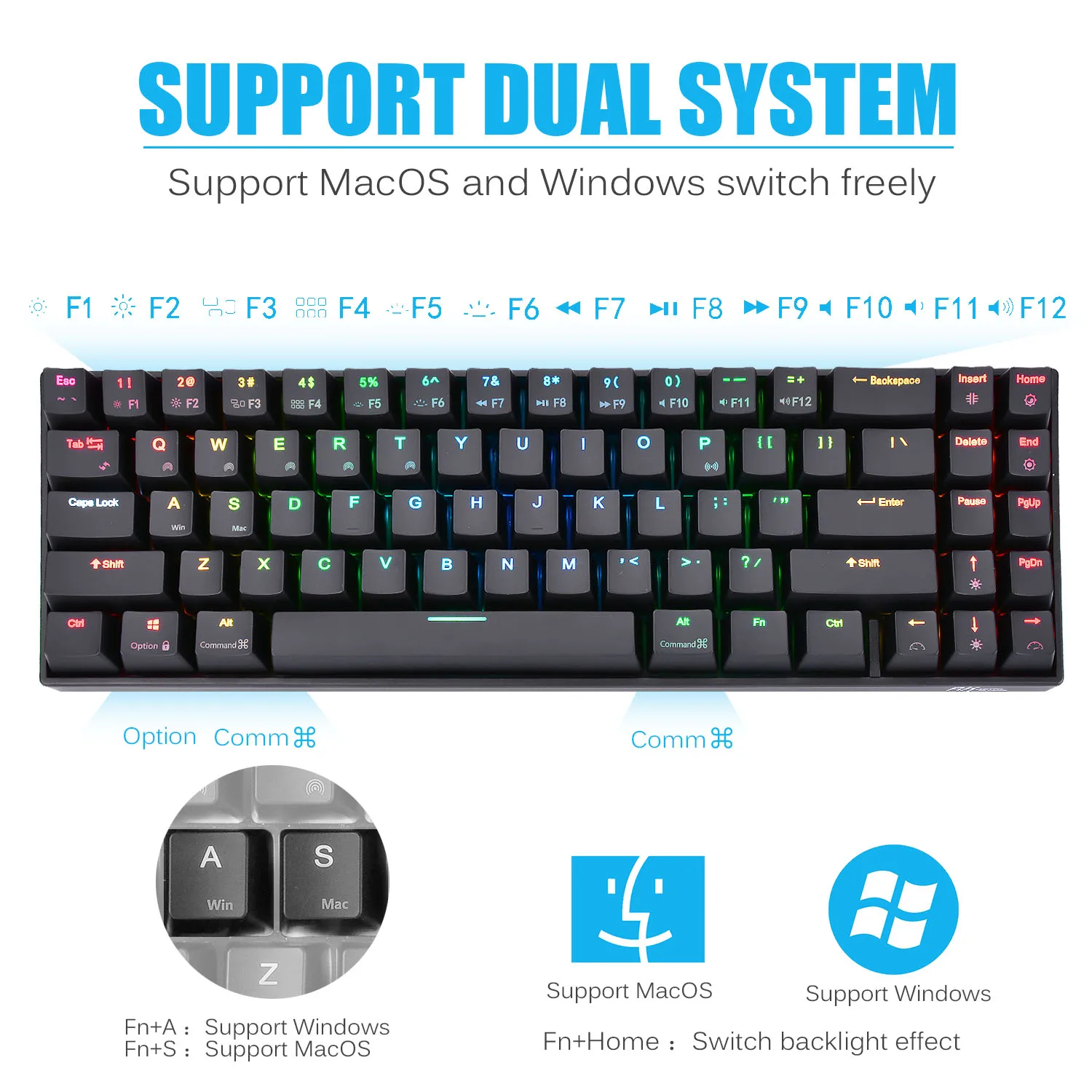 RGB Bluetooth клавиатура со стрелкой направления механические клавиатуры MAC