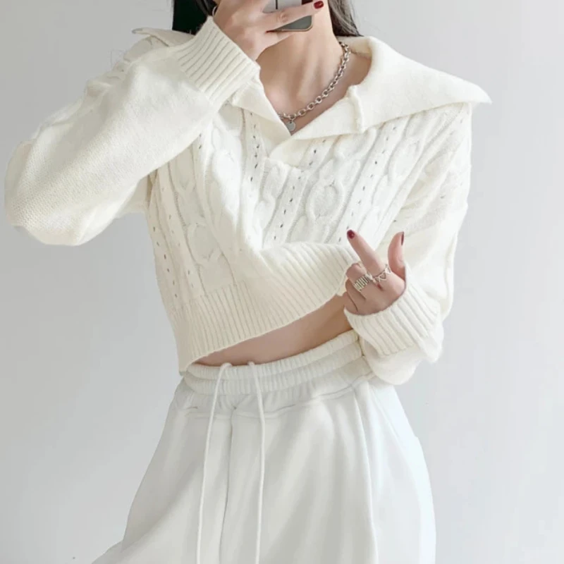 

Пуловер Zoki, женский свитер, свободные вязаные топы, модные зимние укороченные топы с длинным рукавом и высокой талией в стиле Харадзюку, свитер, Новинка